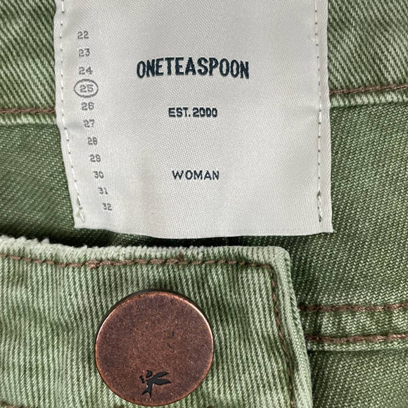 One Teaspoon Green Distressed Whiskering Straight Leg Women's Jeans 25 - Picture 3 of 4